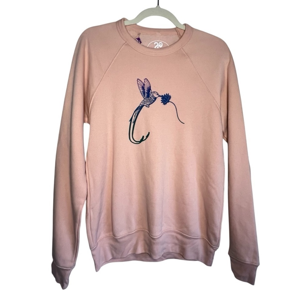 24 Peace Local Handcrafted Hummingbird Graphic Sweatshirt Pink Size Small NWT